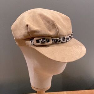 Tan and Animal Print Newsboy Hat